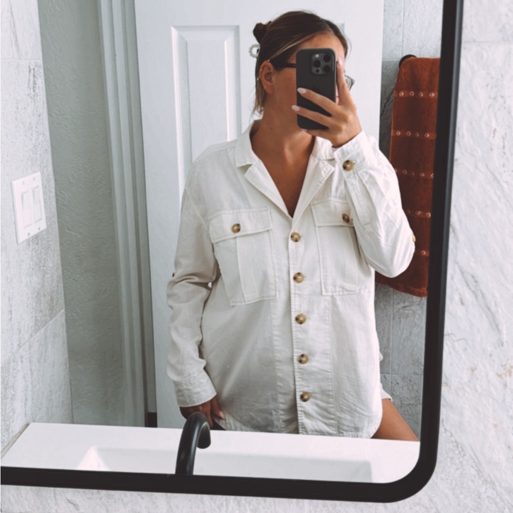 Free People White Button-Up Jacket